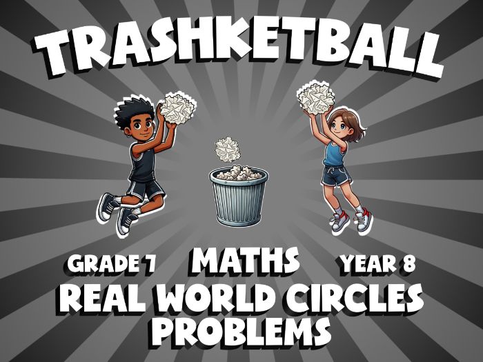 Real World Circles Problems TRASHKETBALL Maths Game | No-Prep Year 8 Review Activity