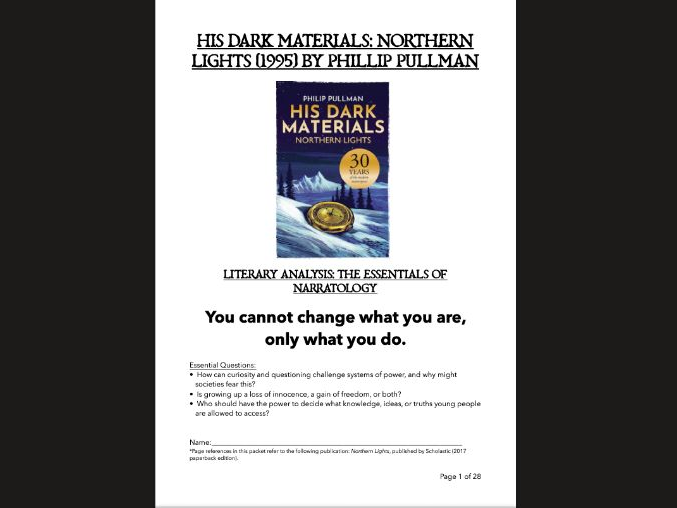 His Dark Materials Northern Lights (The Golden Compass) Literary Analysis and Narratology KS3