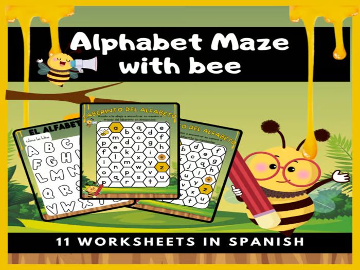 Alphabet Mazes Letter with bee - Worksheets /Alphabet Recognition/Identification