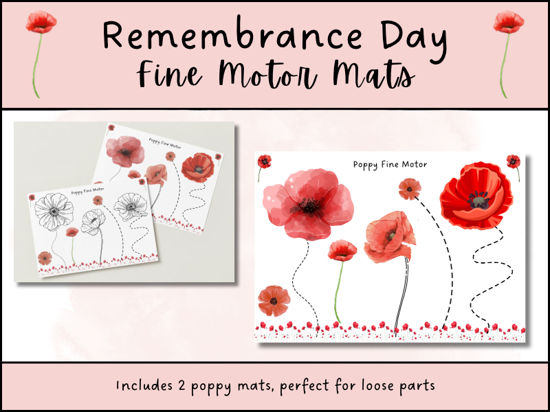 Remembrance Day Poppy Fine Motor Mats EYFS