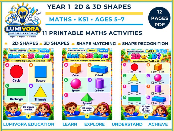 Year 1 2D and 3D Shapes Worksheets | KS1 Maths | Printable PDF