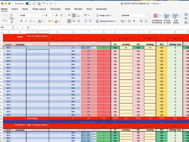 GCSE 2024 MFL Excel Spreadsheet (Edexcel)