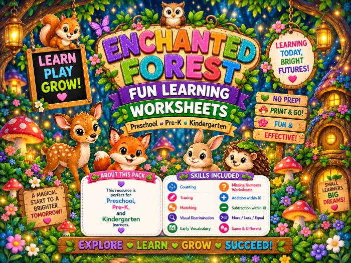 Enchanted Forest Worksheets | Preschool & Kindergarten Math, Tracing, Counting Activities
