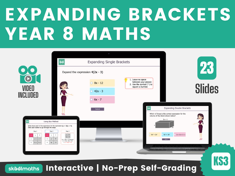 Expanding Brackets - Year 8 Maths Lesson | Interactive Lesson with Self-Marking Activities