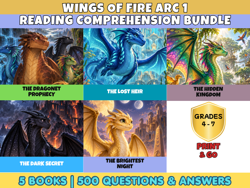 Wings of Fire Arc 1 | 5 Book Reading Comprehension Questions Bundle | Years 5-8 KS2 KS3