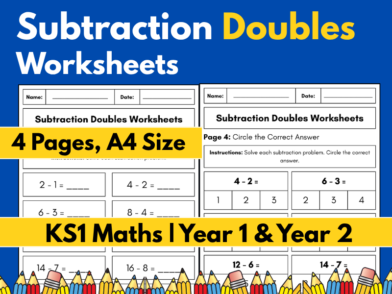 Subtraction Doubles Worksheets | KS1 Maths | Year 1 & Year 2 | Missing Numbers