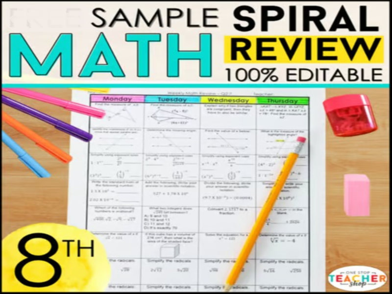 8th Grade Math Spiral Review & Quizzes