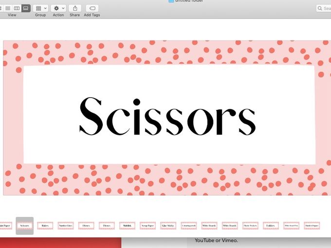 Classroom resources draw labels spotty pink red
