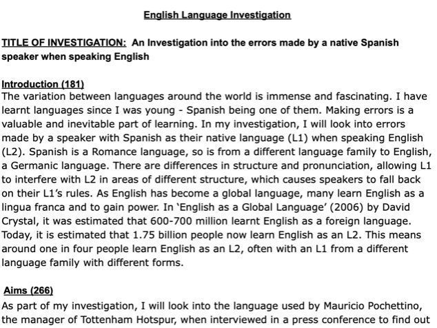 AQA A-Level English Language NEA: Model Investigation