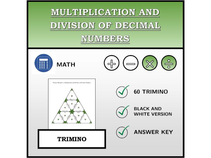 Trimino | Multiplication and Division of Decimal Numbers | Math Activity