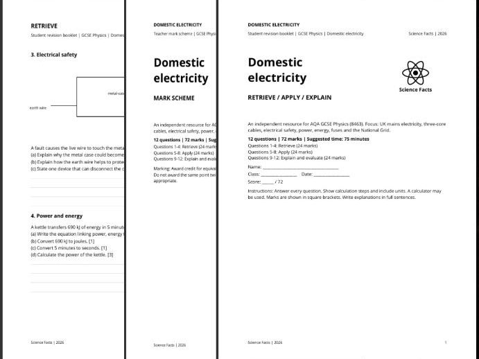 AQA GCSE Physics: Domestic electricity Revision Questions
