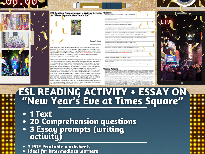 ESL Reading Comprehension + Essay - New Year's Eve at Times Square - New York