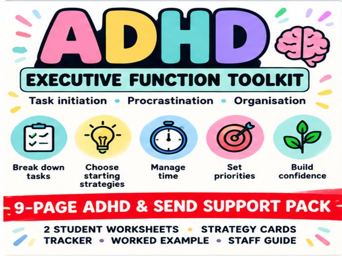 **ADHD Executive Function Toolkit – Task Initiation, Organisation & Planning | 9-Page Printable SEND