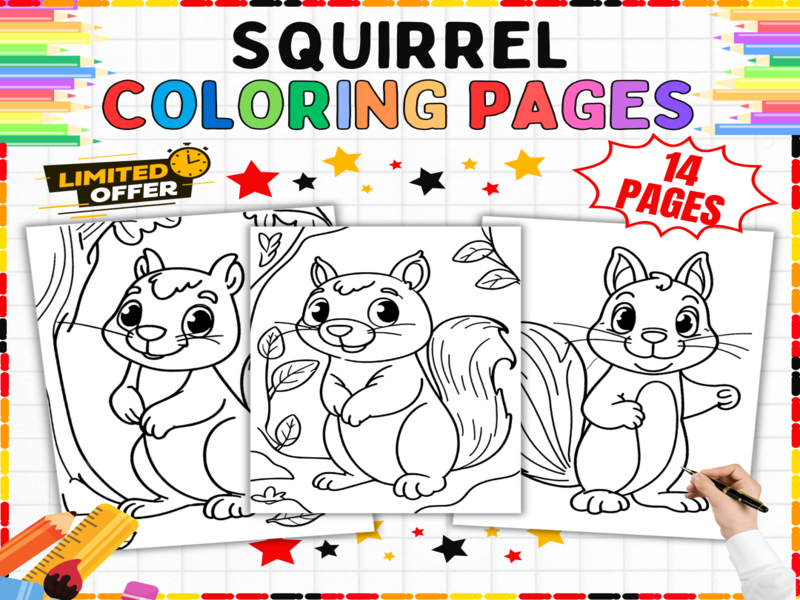 Squirrel Colouring Pages - Woodland Animals Printables | Fine Motor Skills Activities for Kids