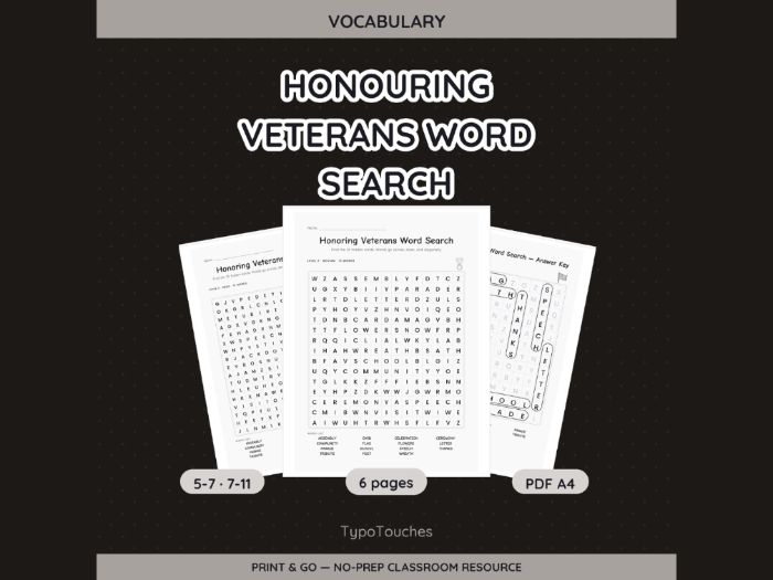 Honouring Veterans Word Search | 6 Sheets