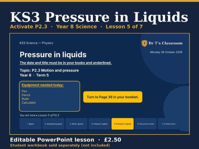 KS3 Activate P2.3 Speed: Pressure in Liquids