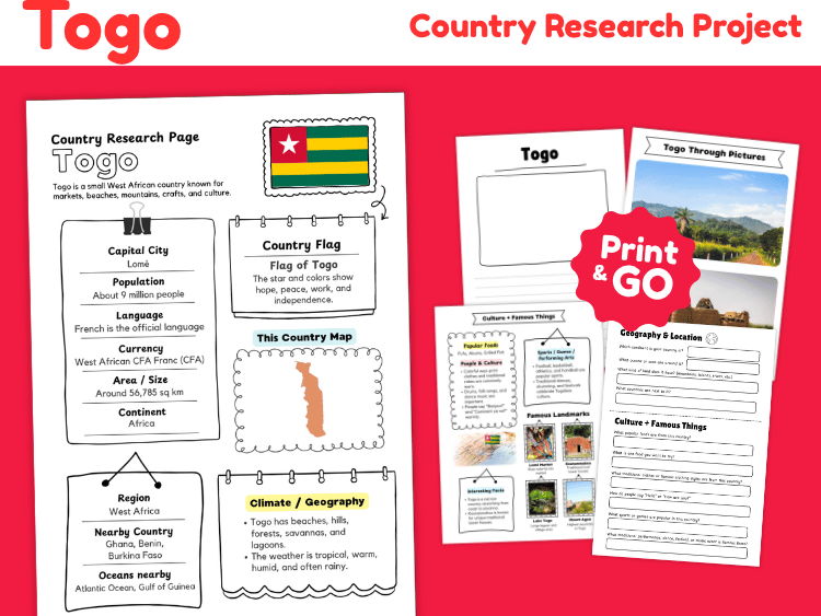 Togo Country Research Project | Geography & Culture Worksheets