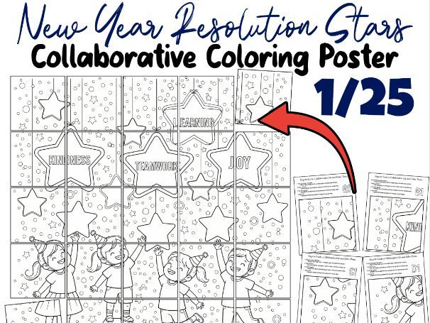 New Year Resolution Stars Collaborative Poster | January SEL Goal-Setting Activity