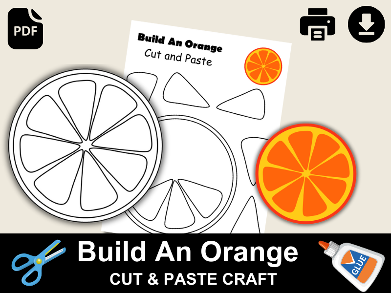 Orange Craft for Kids | Cut and Glue Worksheet | Fruit Coloring Page | Printable Activity PDF