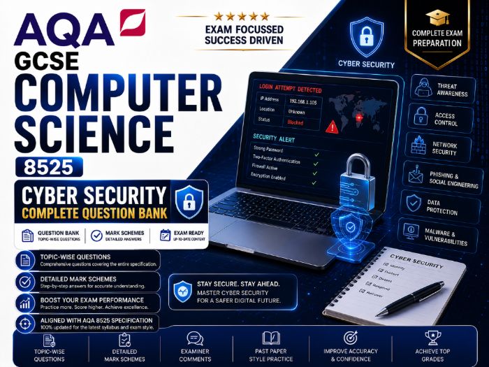 AQA GCSE Computer Science 8525 Cyber Security Complete Question Bank | Questions Mark Schemes