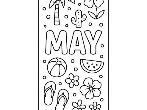 May Monthly Bookmark Template Colouring Sheet