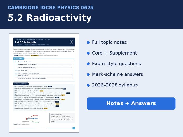 IGCSE Physics 0625 5.2 Radioactivity Notes