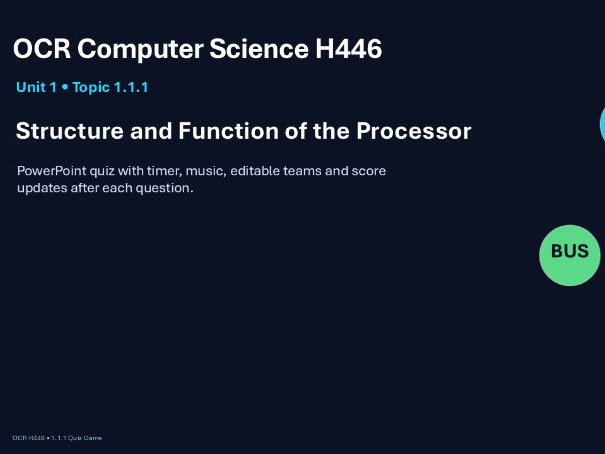 OCR A level Computer Science H446 Quiz - Topic - 1.1.1 Structure and function of the processor