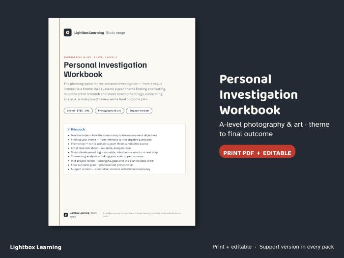 Personal Investigation Workbook — A Level Photography & Art