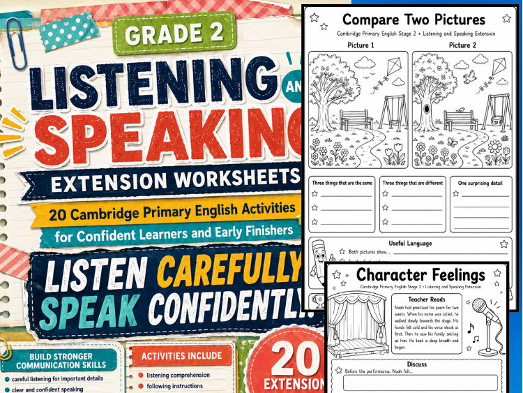 Grade 2 Listening and Speaking Extension Worksheets | Cambridge English Activities