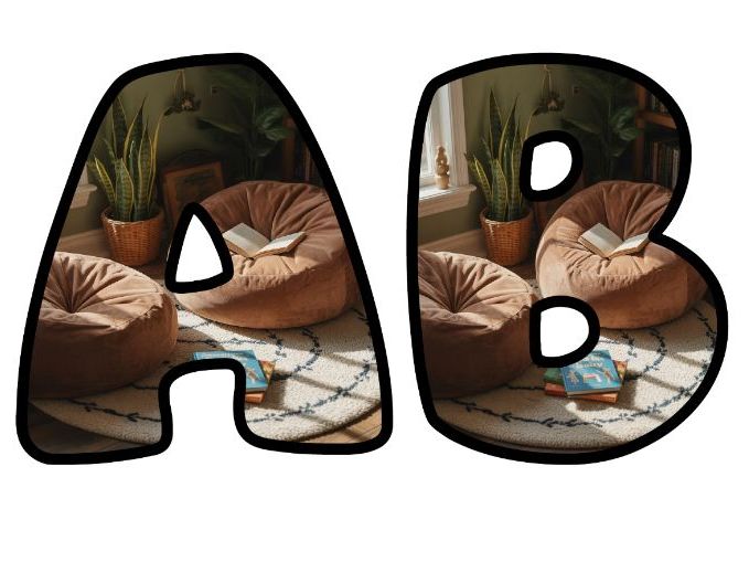 Bean Bag Chairs Cozy Classroom Display Lettering Set | Upper & Lowercase Letters, 0-9 and Signs