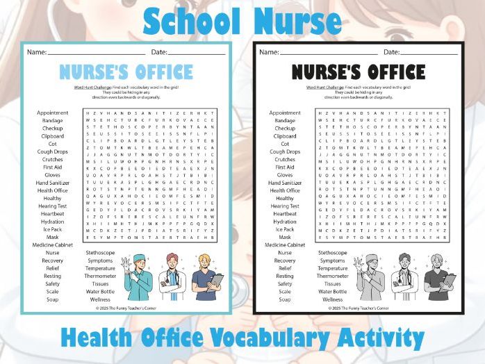School Nurse Word Search | Health Office Vocabulary Activity | for Grades 3–6