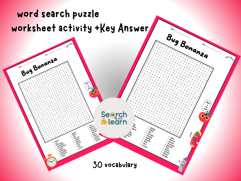 Bug Bonanza Word Search Puzzle Worksheet + Key Answer