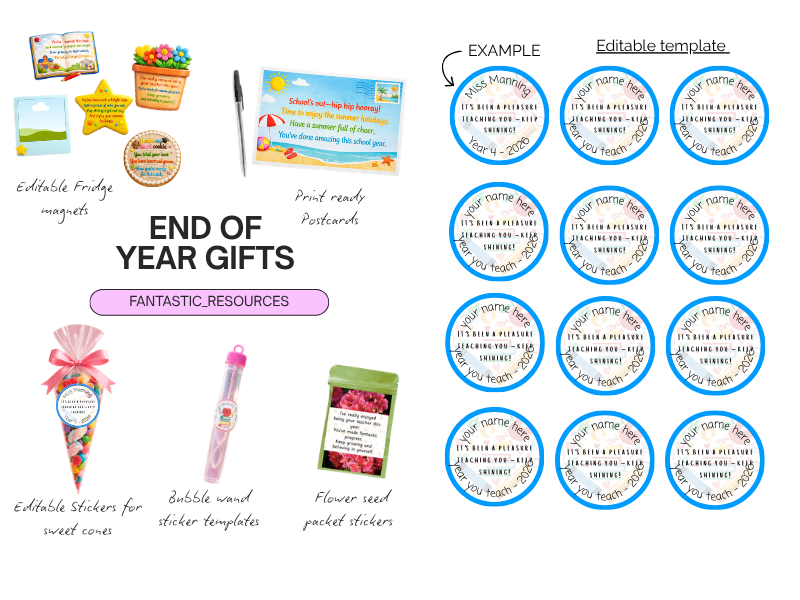 End of Year Gifts Pack | Quick, Easy & Affordable Teacher Gifts , Templates and Ideas