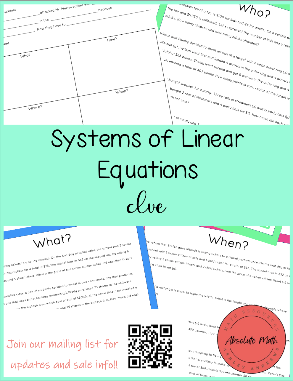 Systems of Linear Equations Clue | Teaching Resources