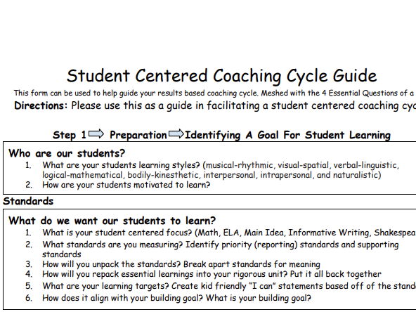 Student Centered Coaching Cycle Guide