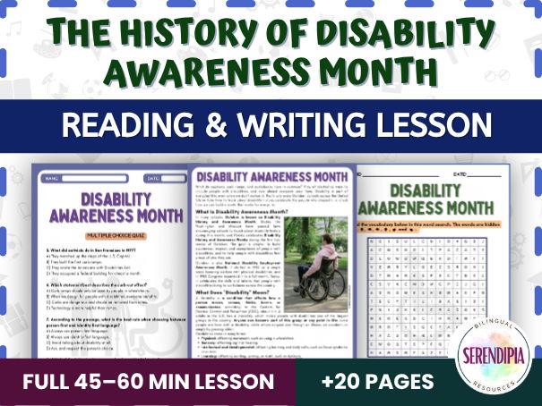Disability Awareness Month Reading Passage and Activities 6th 7th 8th 9th  | KS3, KS4 Literacy