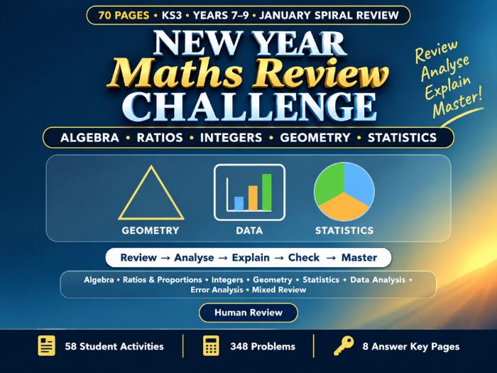 New Year Maths Review Challenge | KS3 Maths Revision, Algebra & Problem Solving | 70 Pages
