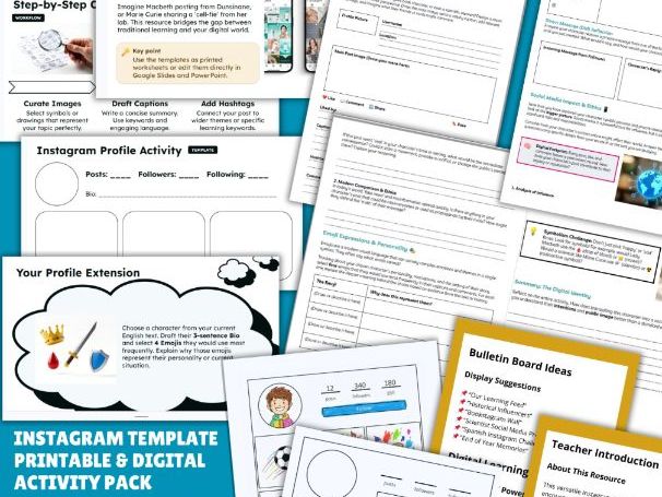Instagram Template Printable & Digital Activity Pack Google Slides + PowerPoint