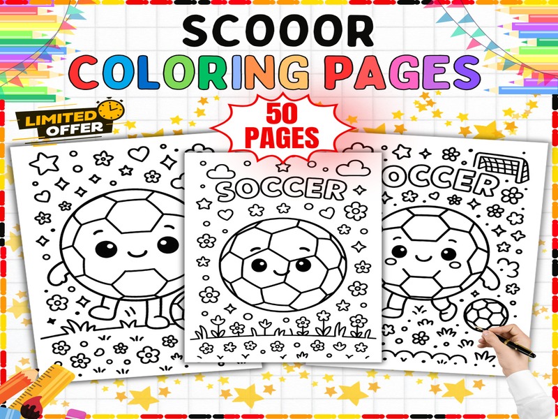 Soccer Coloring Pages | 50 Page Coloring Sheets | Soccer Balls and Sports Practice