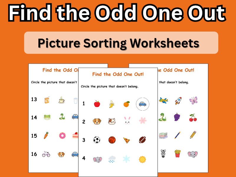 Find the Odd One Out – Picture Sorting Worksheets (EYFS & KS1)