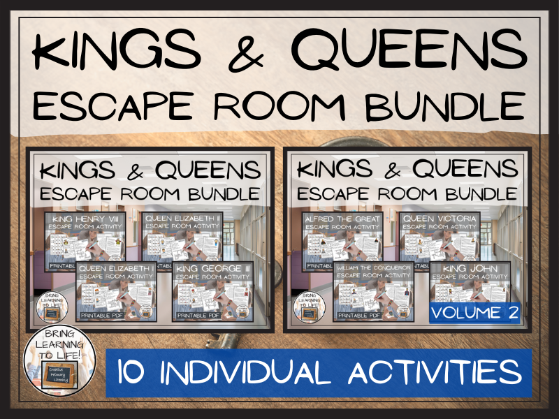 Kings and Queens of England Escape Room Activity Mega Bundle | Year 5 or Year 6