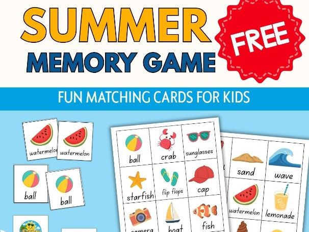 Free Summer Memory Game | Summer Matching Cards Activity for Kids