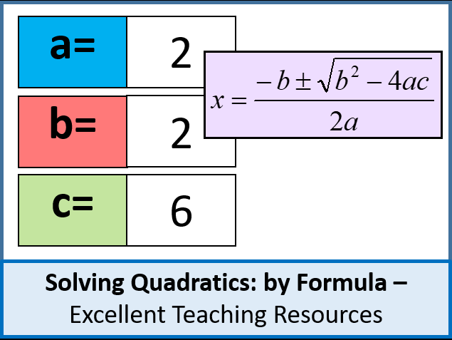 Algebra Solving Quadratic Equations 2 By Formula Resources By