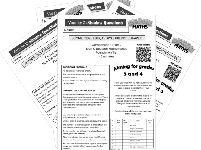 Eduqas Predicted Paper Shadow Questions - First 40 marks