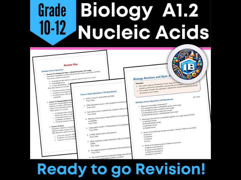 IB DP Biology A1.2 Nucleic Acids Quiz and Revision Worksheets 2026