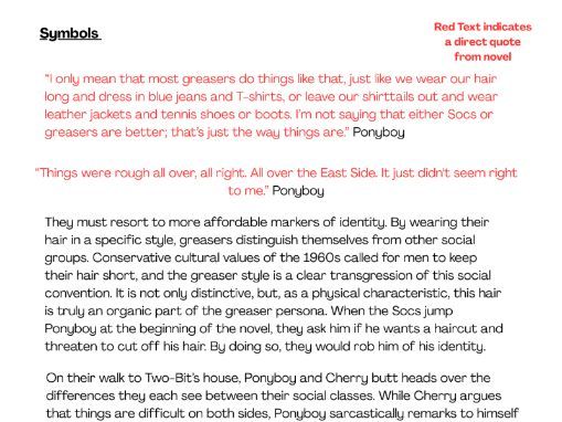 Symbol notes - The Outsiders SE Hinton