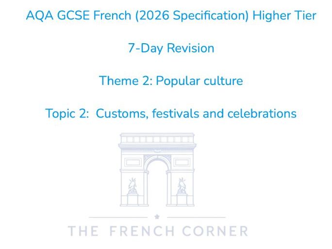 2026 AQA GCSE French Higher – 7-Day Revision Booklet 2.2 Customs, festivals & celebrations