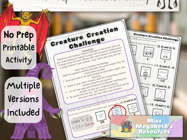 Creature Creation Challenge: Finding Slope from Two Points | Printable, Engaging Math Activity
