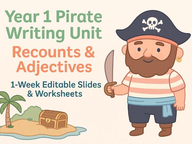 Year 1 Pirate Writing Unit – Recounts & Adjectives | 1-Week Editable Slides & Worksheets