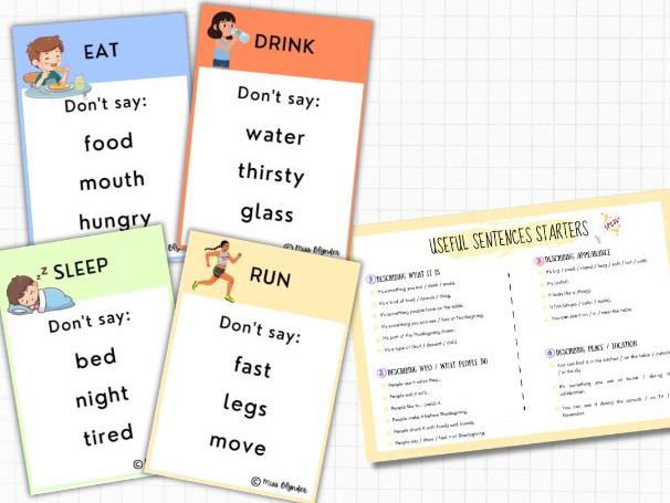 Verbs & Actions Taboo Game – ESL Speaking Activity | Action Verbs Vocabulary | No Prep | KS2